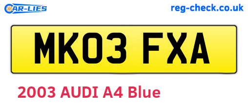 MK03FXA are the vehicle registration plates.