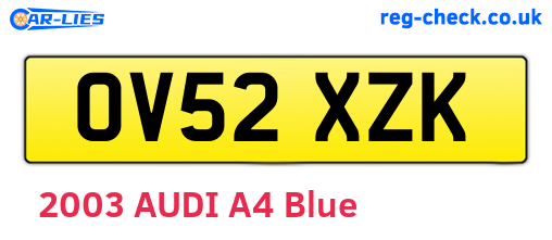 OV52XZK are the vehicle registration plates.
