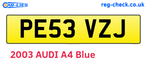 PE53VZJ are the vehicle registration plates.