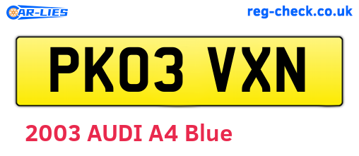 PK03VXN are the vehicle registration plates.