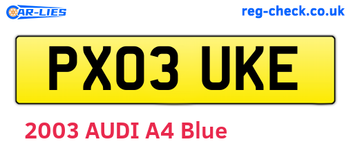 PX03UKE are the vehicle registration plates.