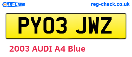 PY03JWZ are the vehicle registration plates.