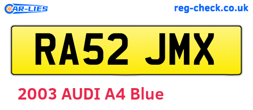 RA52JMX are the vehicle registration plates.