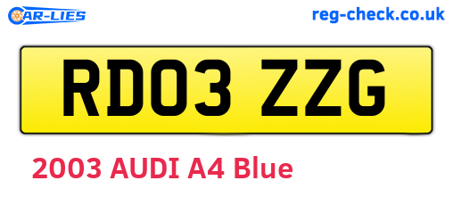 RD03ZZG are the vehicle registration plates.