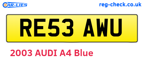 RE53AWU are the vehicle registration plates.