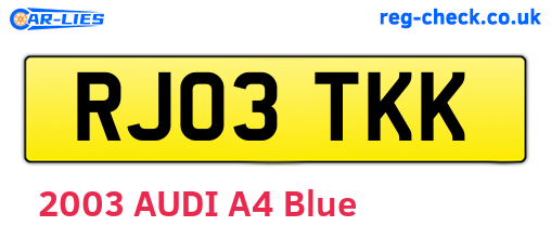 RJ03TKK are the vehicle registration plates.