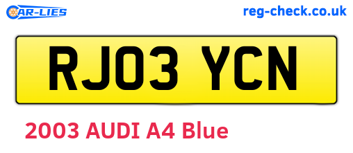 RJ03YCN are the vehicle registration plates.