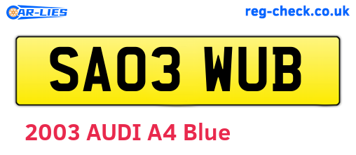 SA03WUB are the vehicle registration plates.