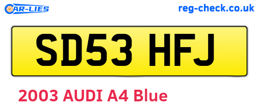 SD53HFJ are the vehicle registration plates.