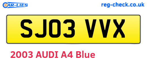 SJ03VVX are the vehicle registration plates.