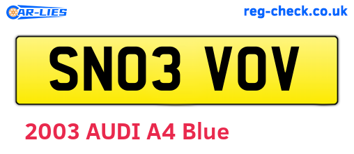 SN03VOV are the vehicle registration plates.