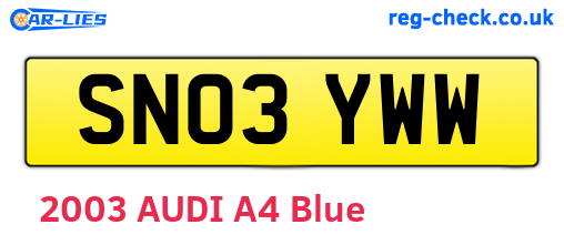 SN03YWW are the vehicle registration plates.