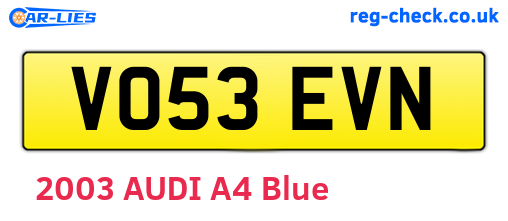 VO53EVN are the vehicle registration plates.