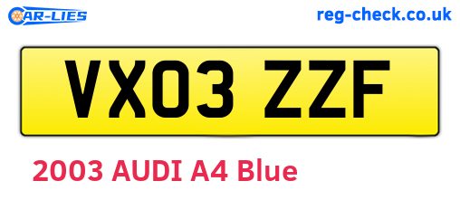 VX03ZZF are the vehicle registration plates.