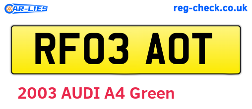 RF03AOT are the vehicle registration plates.