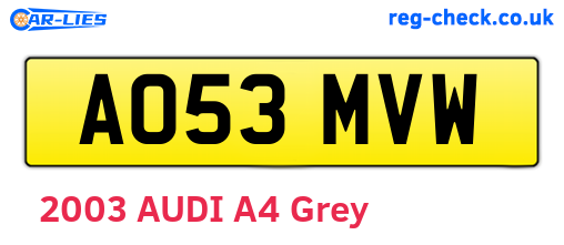 AO53MVW are the vehicle registration plates.