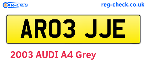 AR03JJE are the vehicle registration plates.