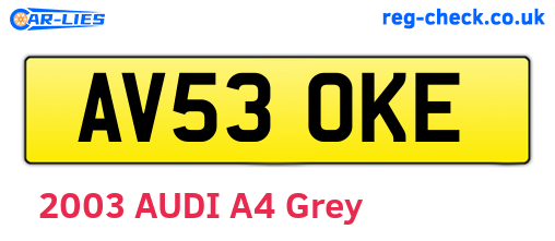 AV53OKE are the vehicle registration plates.