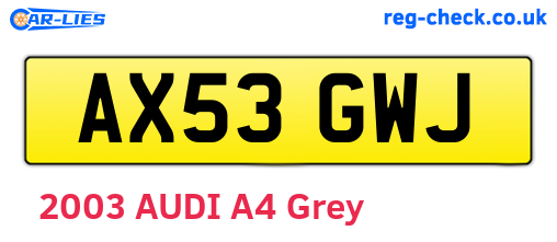 AX53GWJ are the vehicle registration plates.
