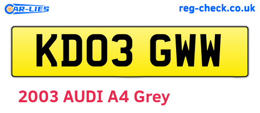 KD03GWW are the vehicle registration plates.