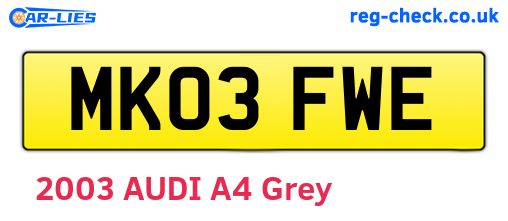 MK03FWE are the vehicle registration plates.