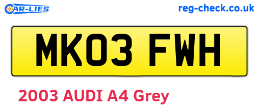 MK03FWH are the vehicle registration plates.