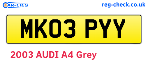 MK03PYY are the vehicle registration plates.