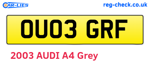 OU03GRF are the vehicle registration plates.