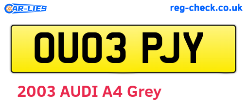 OU03PJY are the vehicle registration plates.