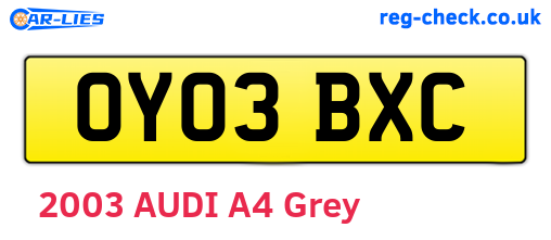 OY03BXC are the vehicle registration plates.