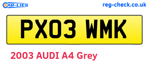 PX03WMK are the vehicle registration plates.