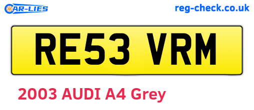 RE53VRM are the vehicle registration plates.