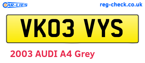 VK03VYS are the vehicle registration plates.