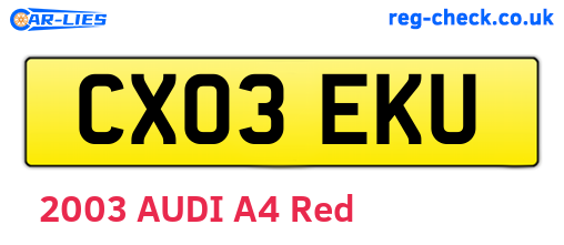 CX03EKU are the vehicle registration plates.