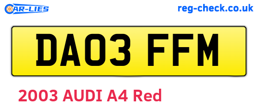DA03FFM are the vehicle registration plates.
