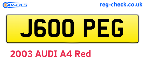 J600PEG are the vehicle registration plates.