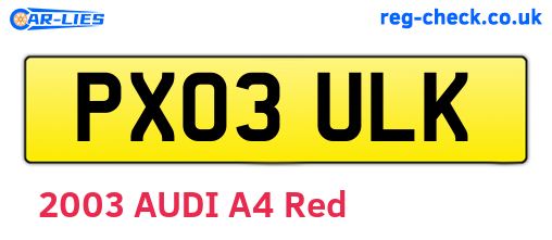 PX03ULK are the vehicle registration plates.
