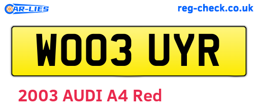 WO03UYR are the vehicle registration plates.
