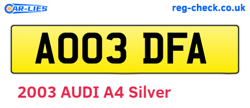 AO03DFA are the vehicle registration plates.