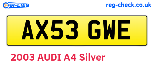 AX53GWE are the vehicle registration plates.