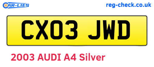 CX03JWD are the vehicle registration plates.