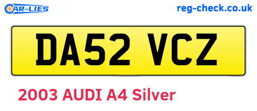DA52VCZ are the vehicle registration plates.