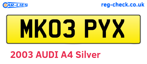 MK03PYX are the vehicle registration plates.