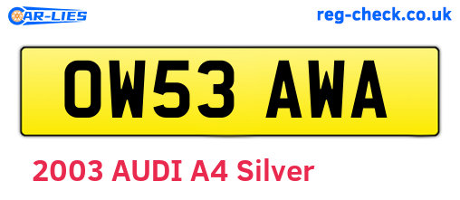 OW53AWA are the vehicle registration plates.