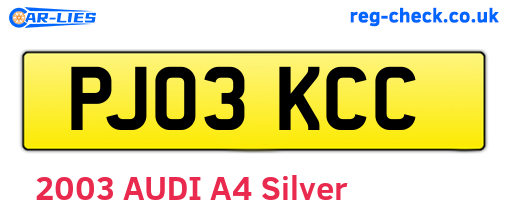 PJ03KCC are the vehicle registration plates.