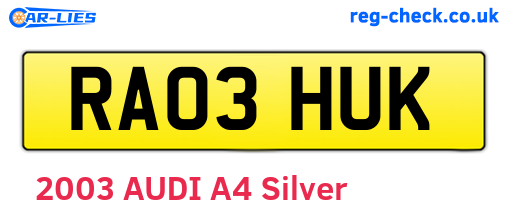 RA03HUK are the vehicle registration plates.