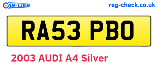 RA53PBO are the vehicle registration plates.