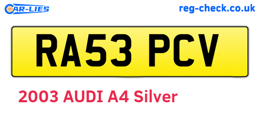 RA53PCV are the vehicle registration plates.