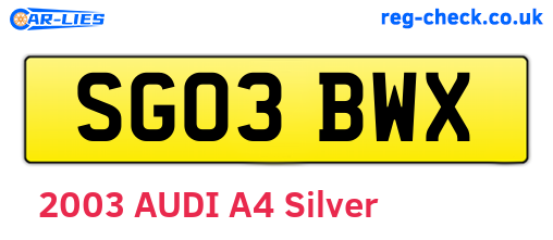 SG03BWX are the vehicle registration plates.
