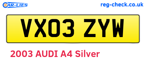 VX03ZYW are the vehicle registration plates.